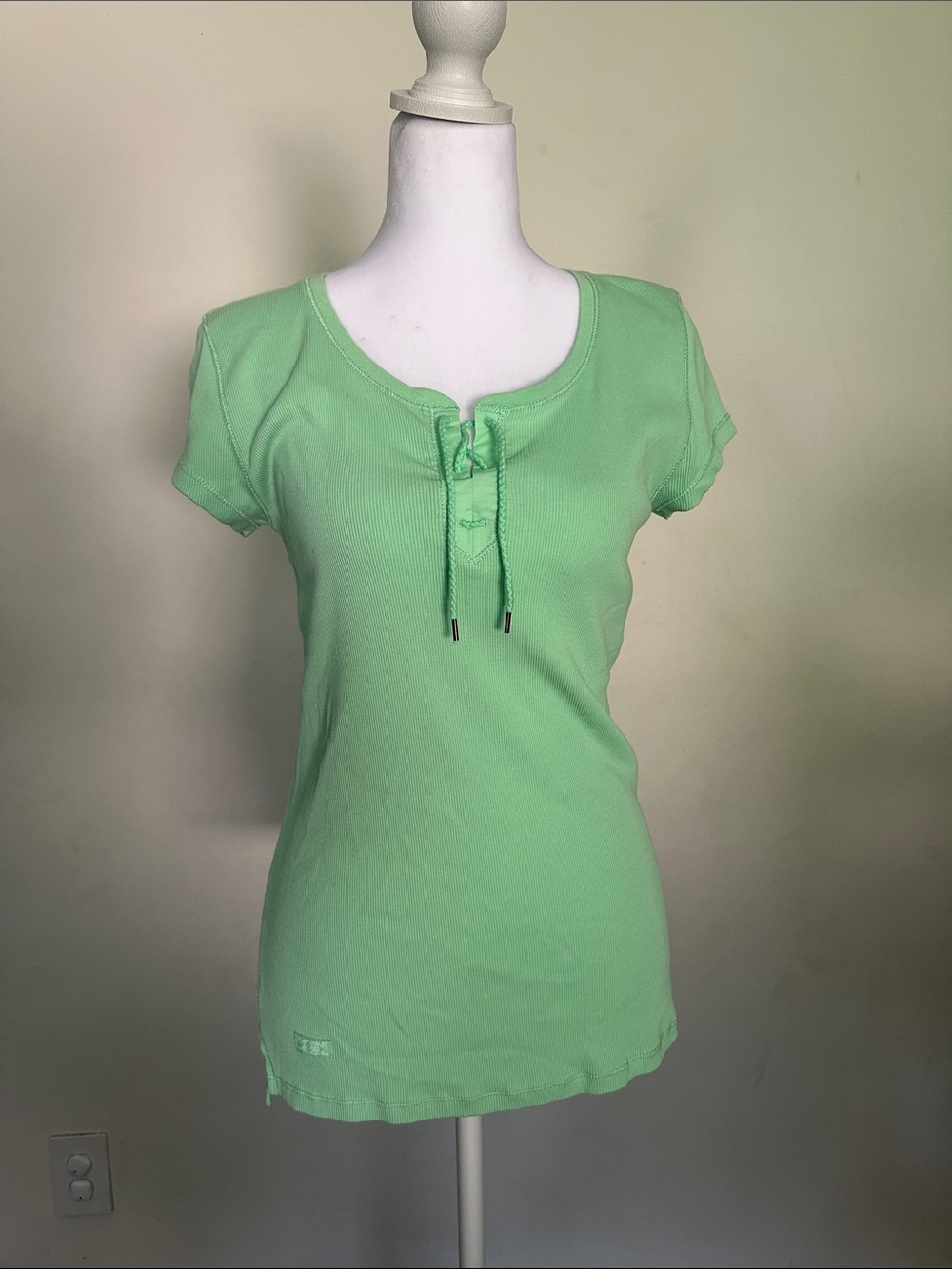Lauren Ralph Lauren Mint Green Short Sleeve Tie-Neck Tee